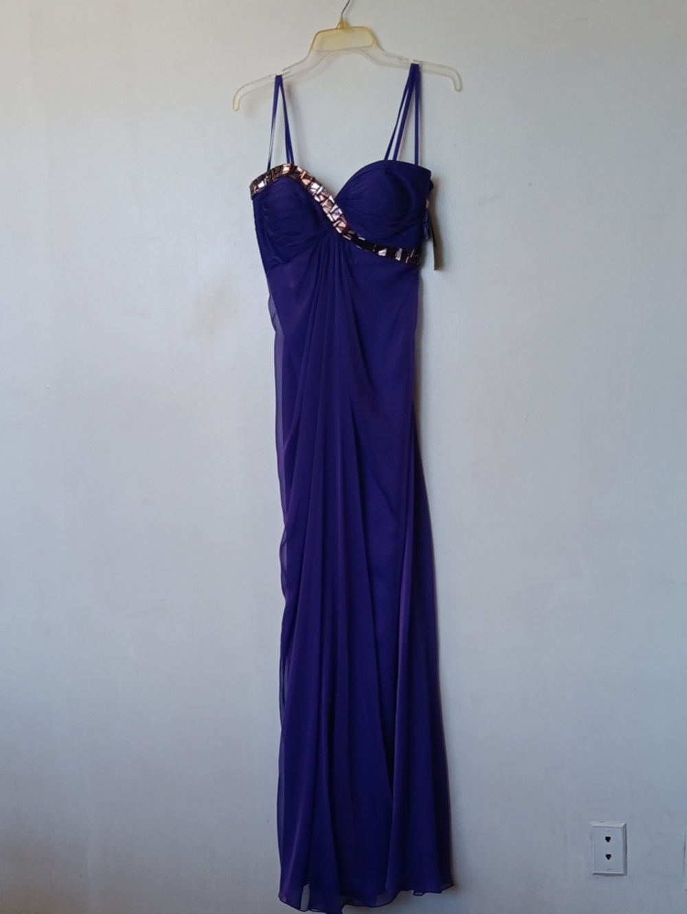 Vintage La Femme Purple Maxi Gown with Metallic Accents